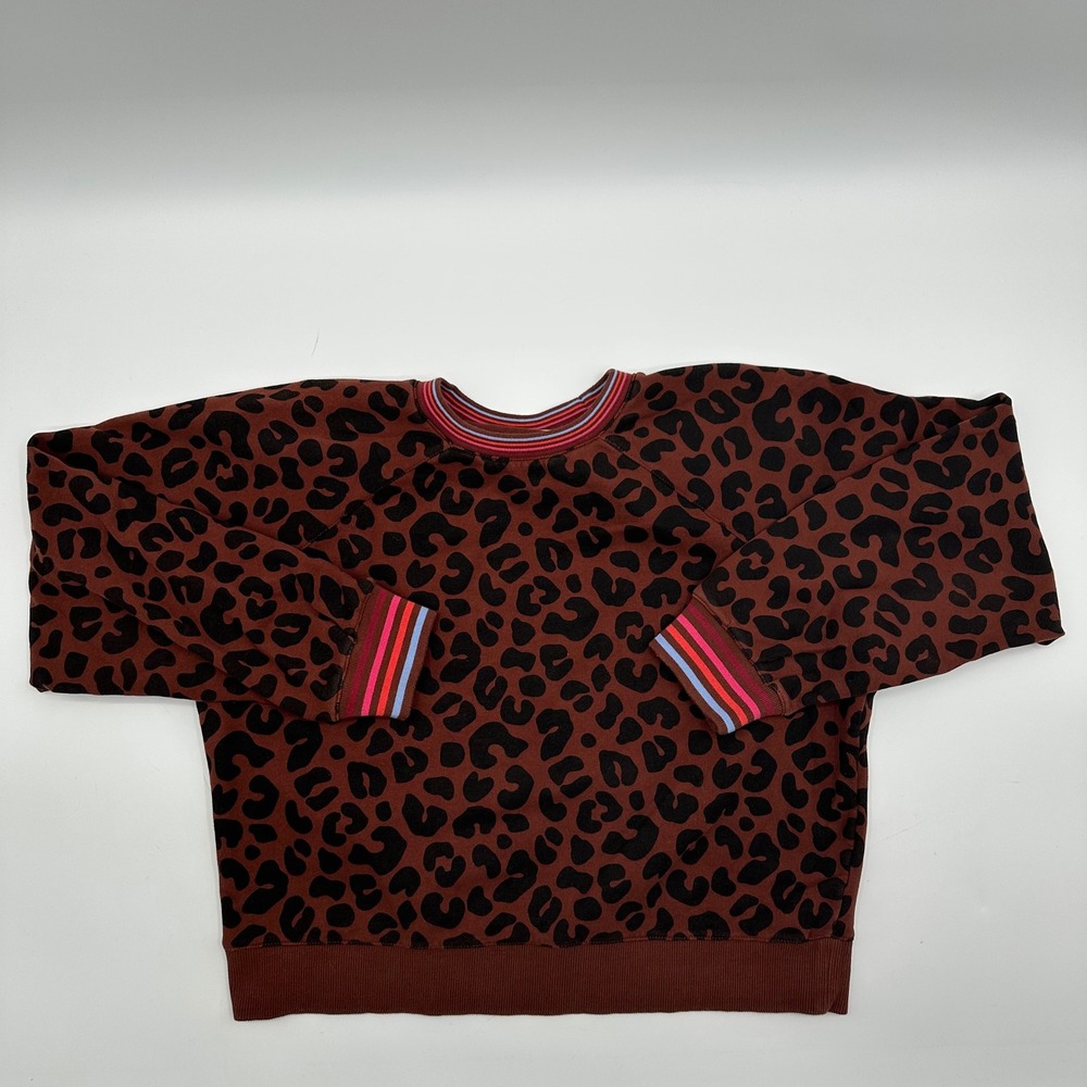 Marine Layer Leopard Print Raglan Sweatshirt Brown Black Trim Womens Large L